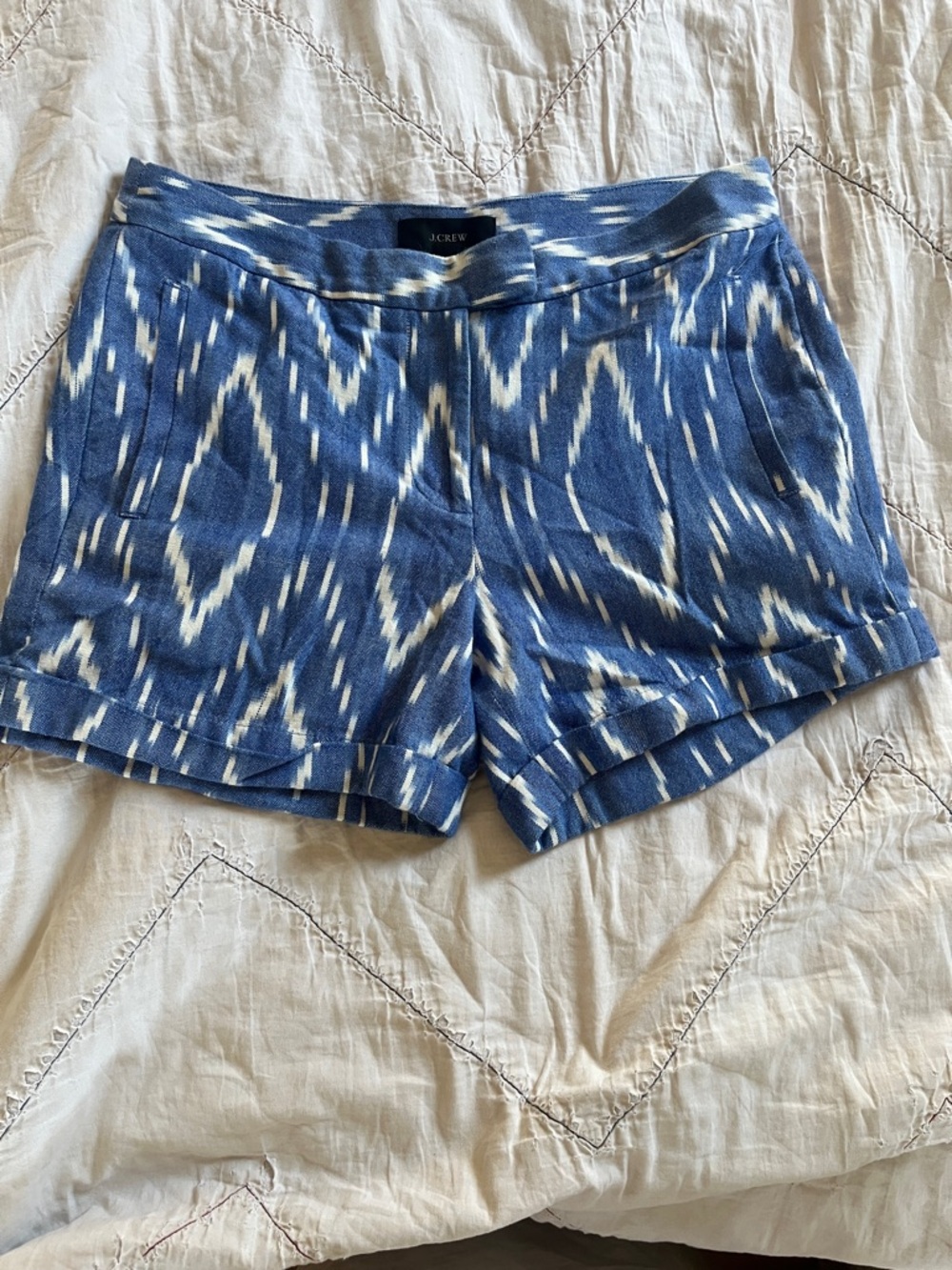J. Crew Blue and White Ikat-Print Cotton-Blend Shorts